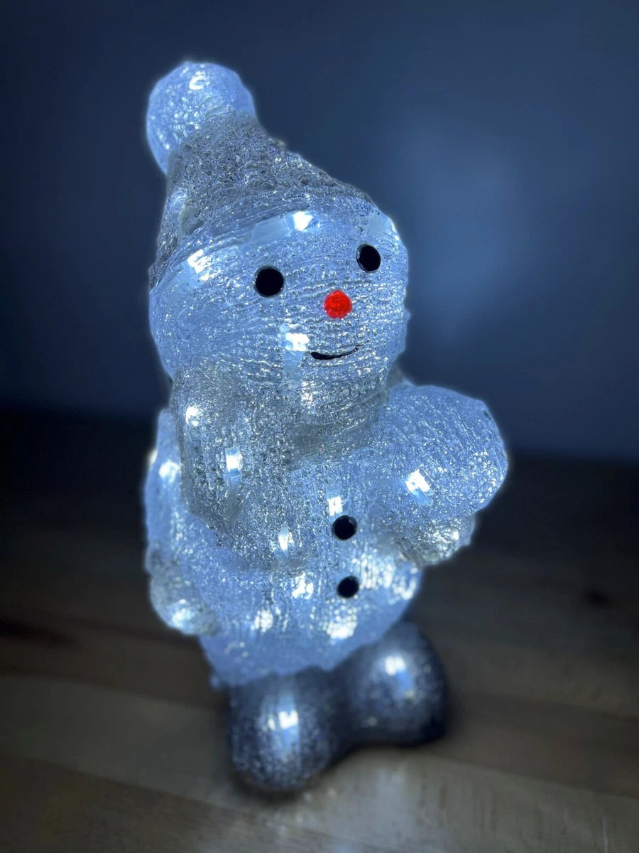 Christmas Acrylic Snowman Holding Snowball, 31cm, LED Lights, In or Outdoor Use!
