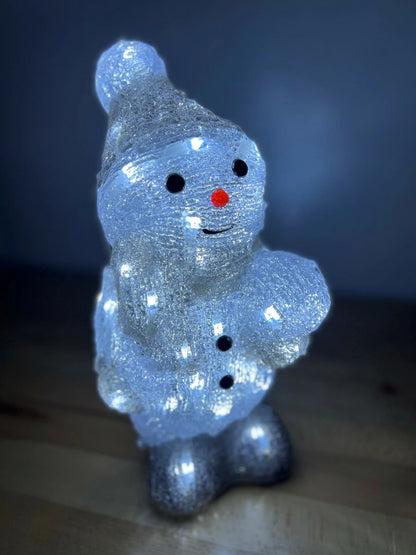 Christmas Acrylic Snowman Holding Snowball, 31cm, LED Lights, In or Outdoor Use!