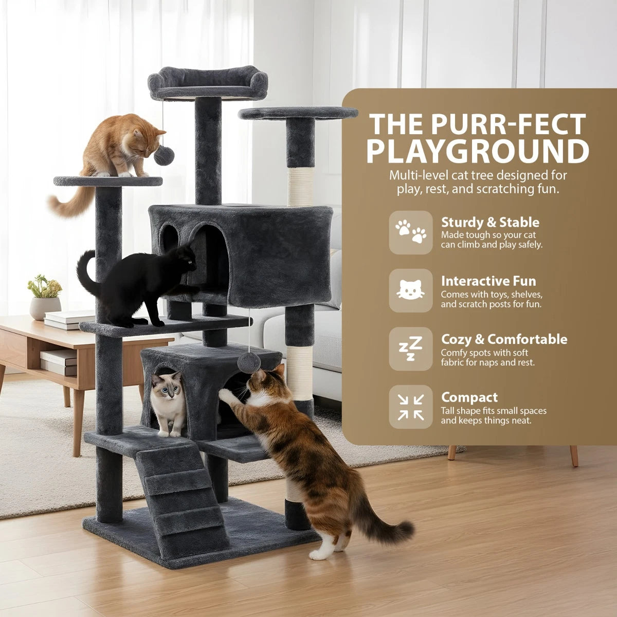 133CM LARGE CAT TREE ACTIVITY CENTRE MULTILEVEL SCRATCHING POST CLIMBING TOWER