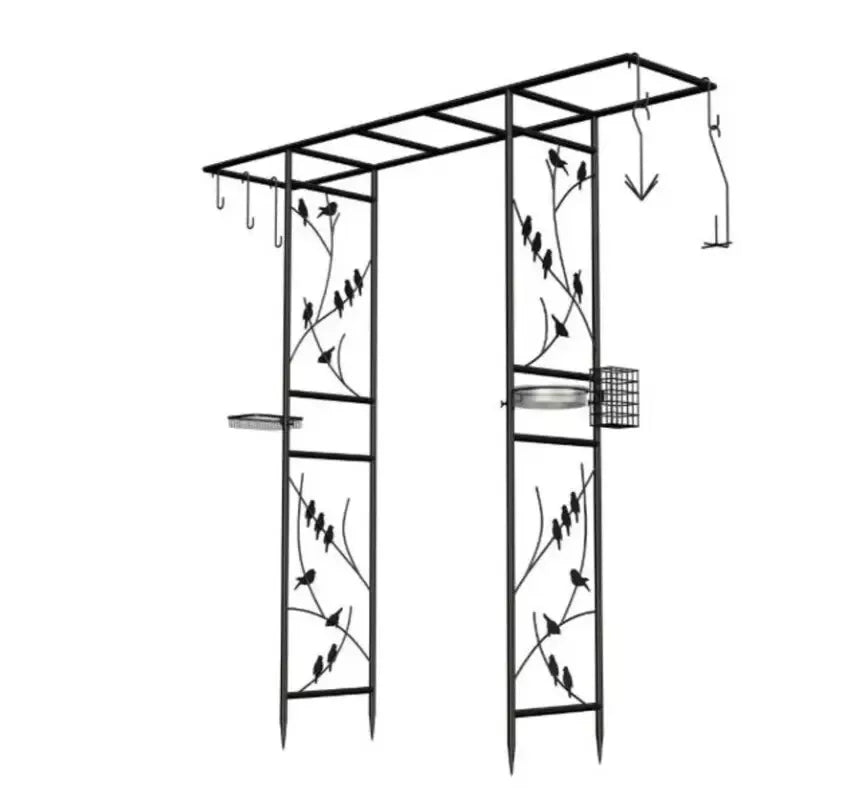 Metal Garden Arch Bird Feeder Heavy Duty Climbing Plants Support Trellis 2m
