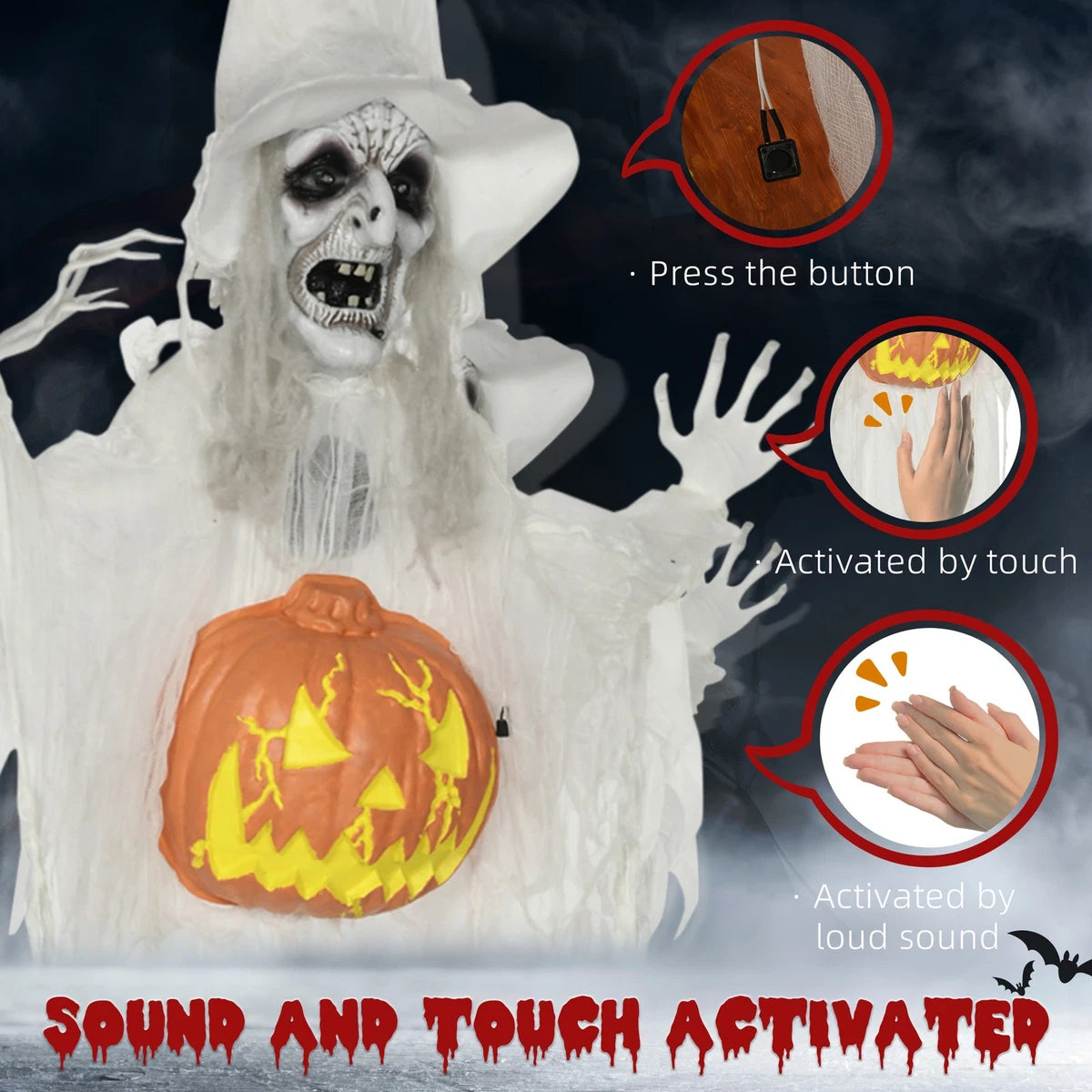 6ft Life Size Outdoor Halloween Decoration Witch with Pumpkin, Light Up Eyes