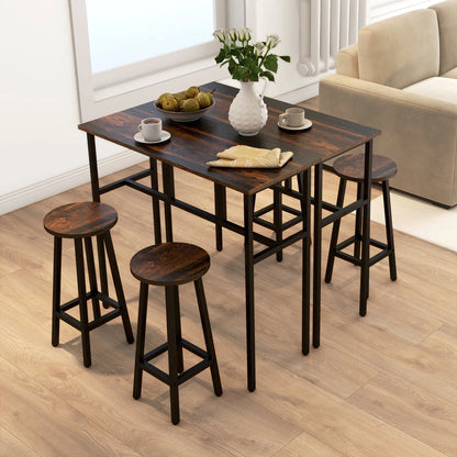 6-Piece Industrial Bar Table Set, 2 Kitchen Tables with 4 Stools, Brown