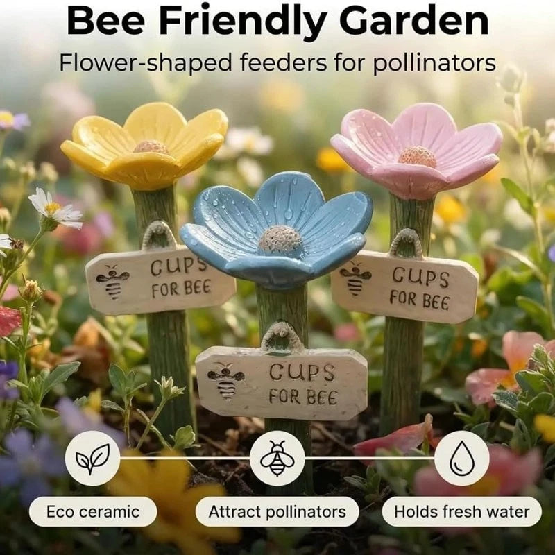 Colourful Resin Bee Watering Station Outdoor Garden Butterfly Water Feeder Bath Red,Yellow and pink