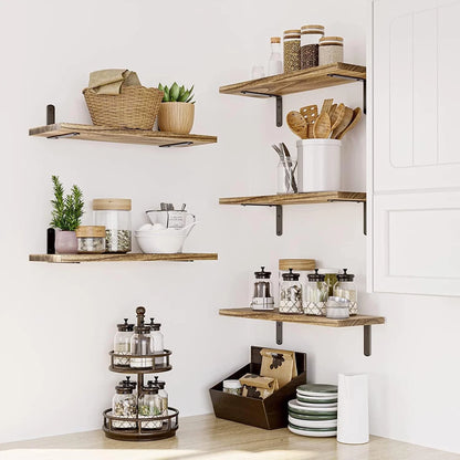 5 Piece Rustic Shelves Floating Shelves Wall Mounted Storage Wooden Display Shelf