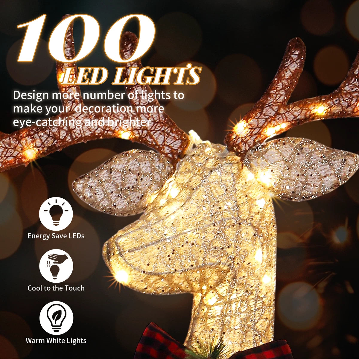 5FT Lighted Jumping Reindeer Christmas Decorations w/100 LED for Xmas Outdoor UK