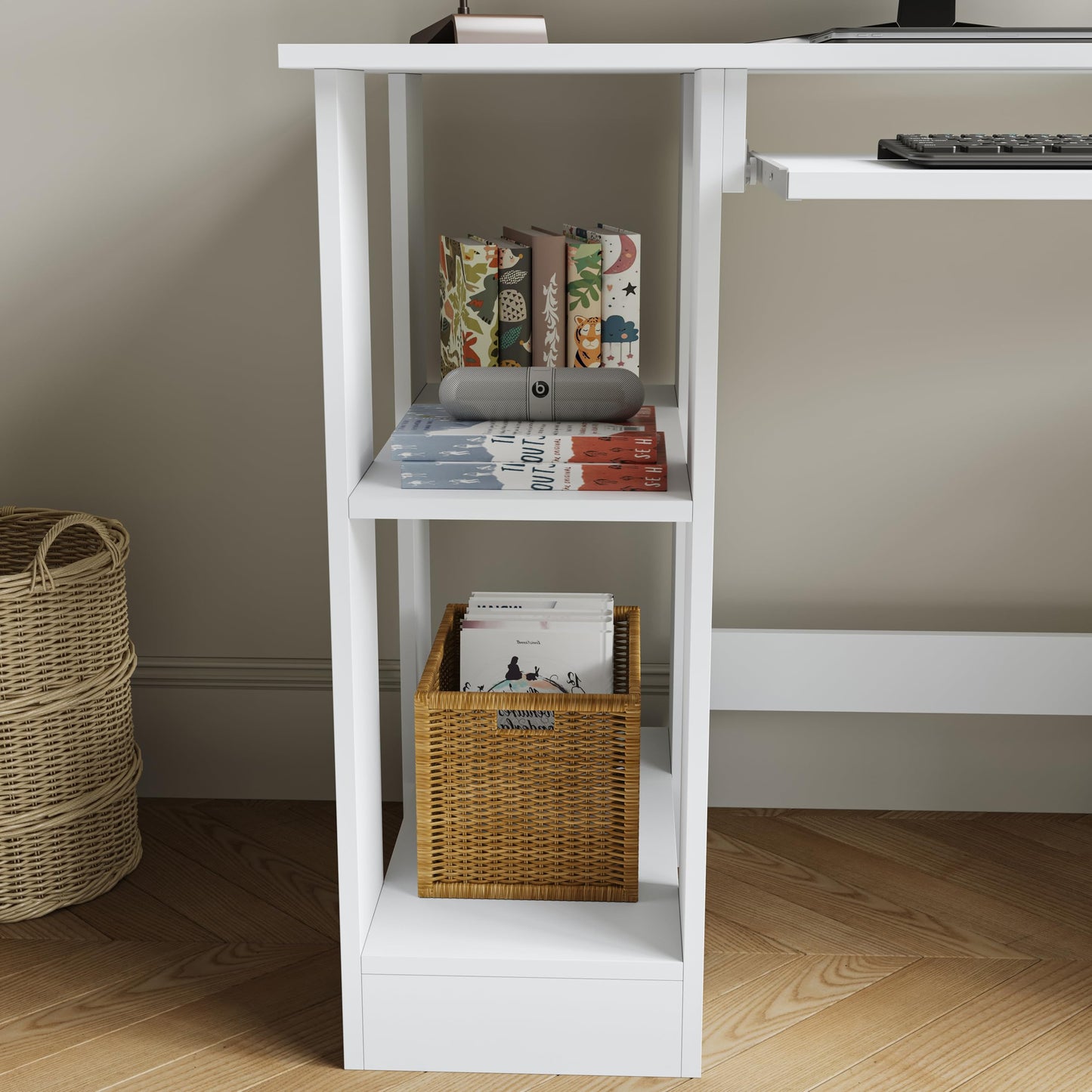 Home Office Desk, White Computer Desk With Shelves  (100 x 55 x 75CM)
