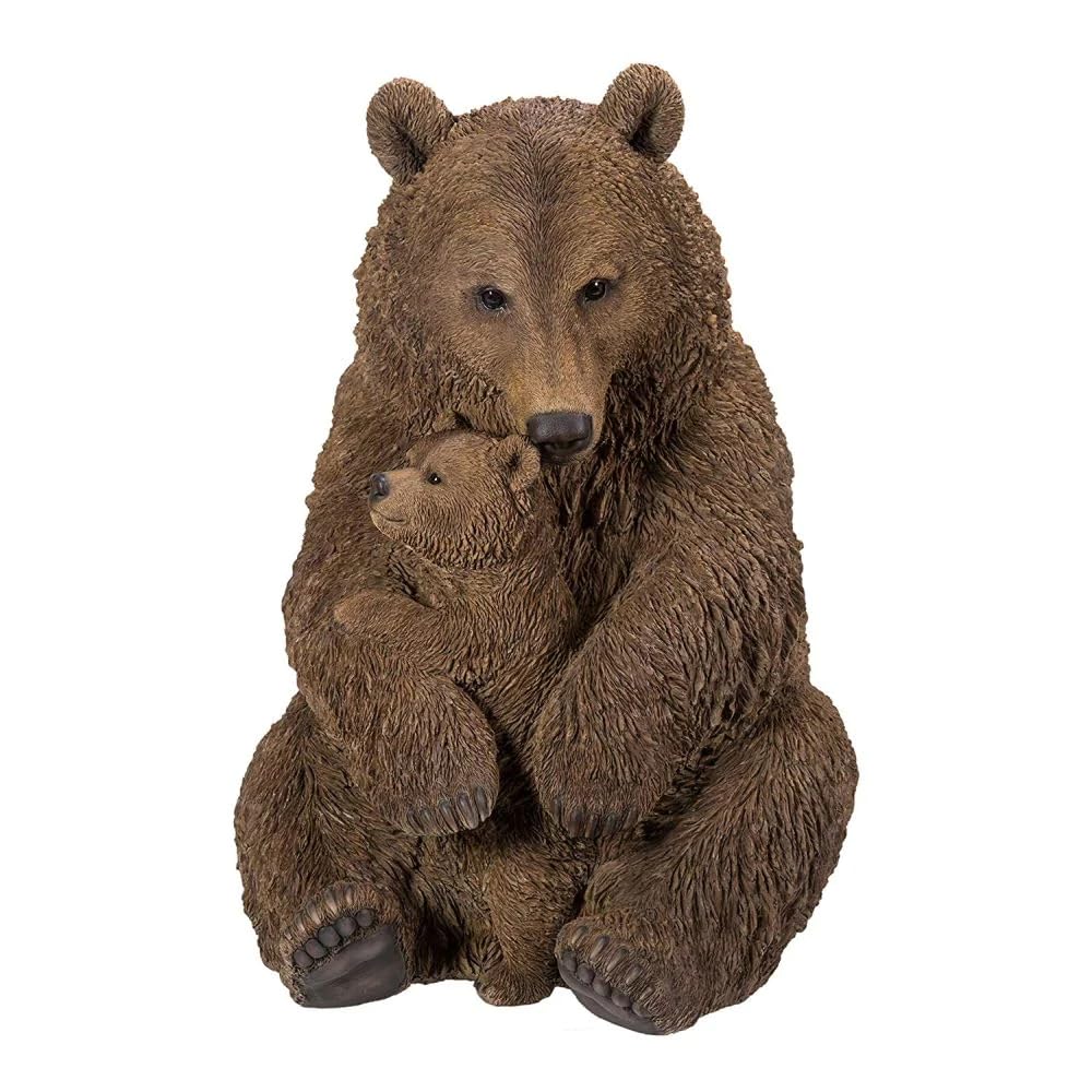 Mother & Baby Brown Bear | Highly Detailed Frost Resistant Resin Home or Garden Decoration