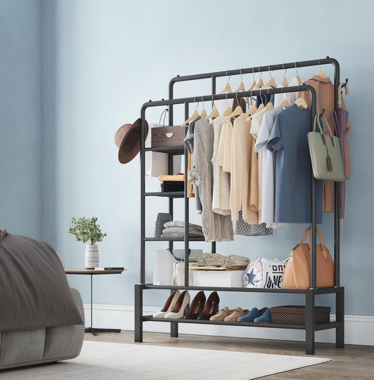 Heavy Duty Double Clothes Rail Hanging Rack Garment Display Stand Open Wardrobe Upgraded