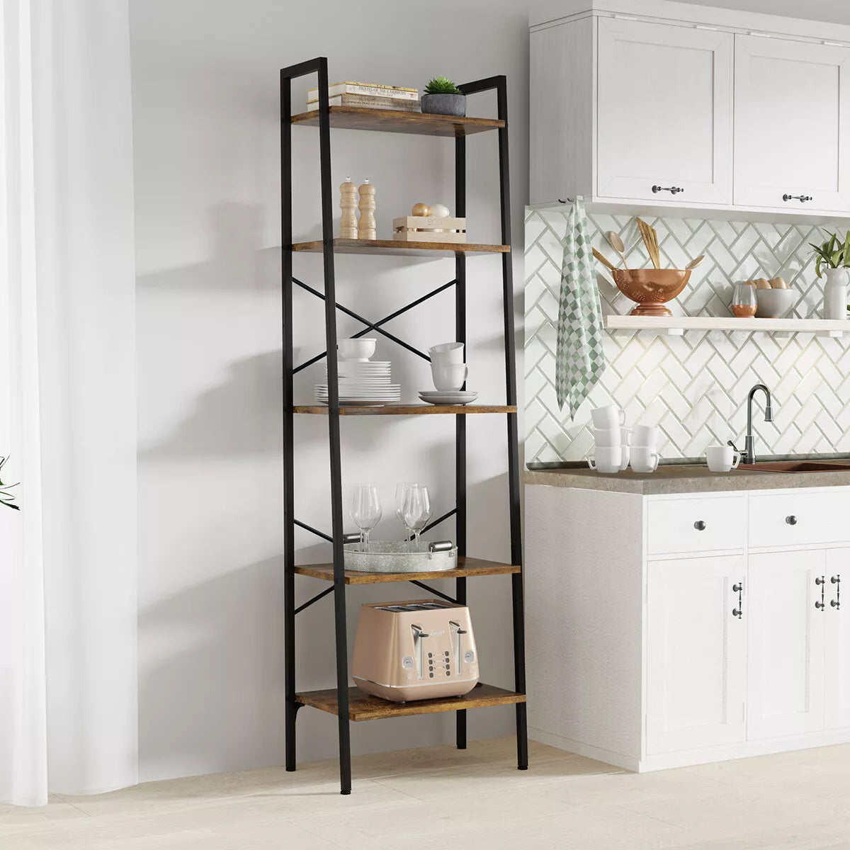 Ladder Shelf Bookcase Tier Display Storage Shelving Unit Stand Wall Rack