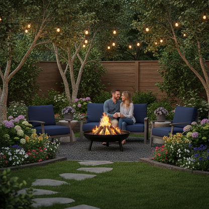 24" Round Fire Pit Folding Patio Garden Bowl Outdoor Camping Heater Log Burner