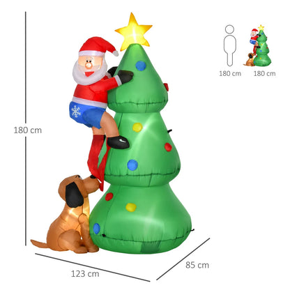 6ft Inflatable Christmas Tree, LED Lighted with Santa Claus Dog Decoration