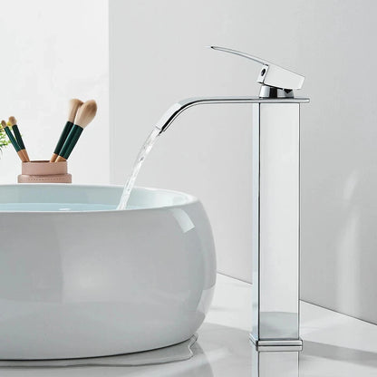 Tall Cloakroom Waterfall Basin Mixer Tap Mono Tall Bathroom Sink Tap Chrome + Fixings