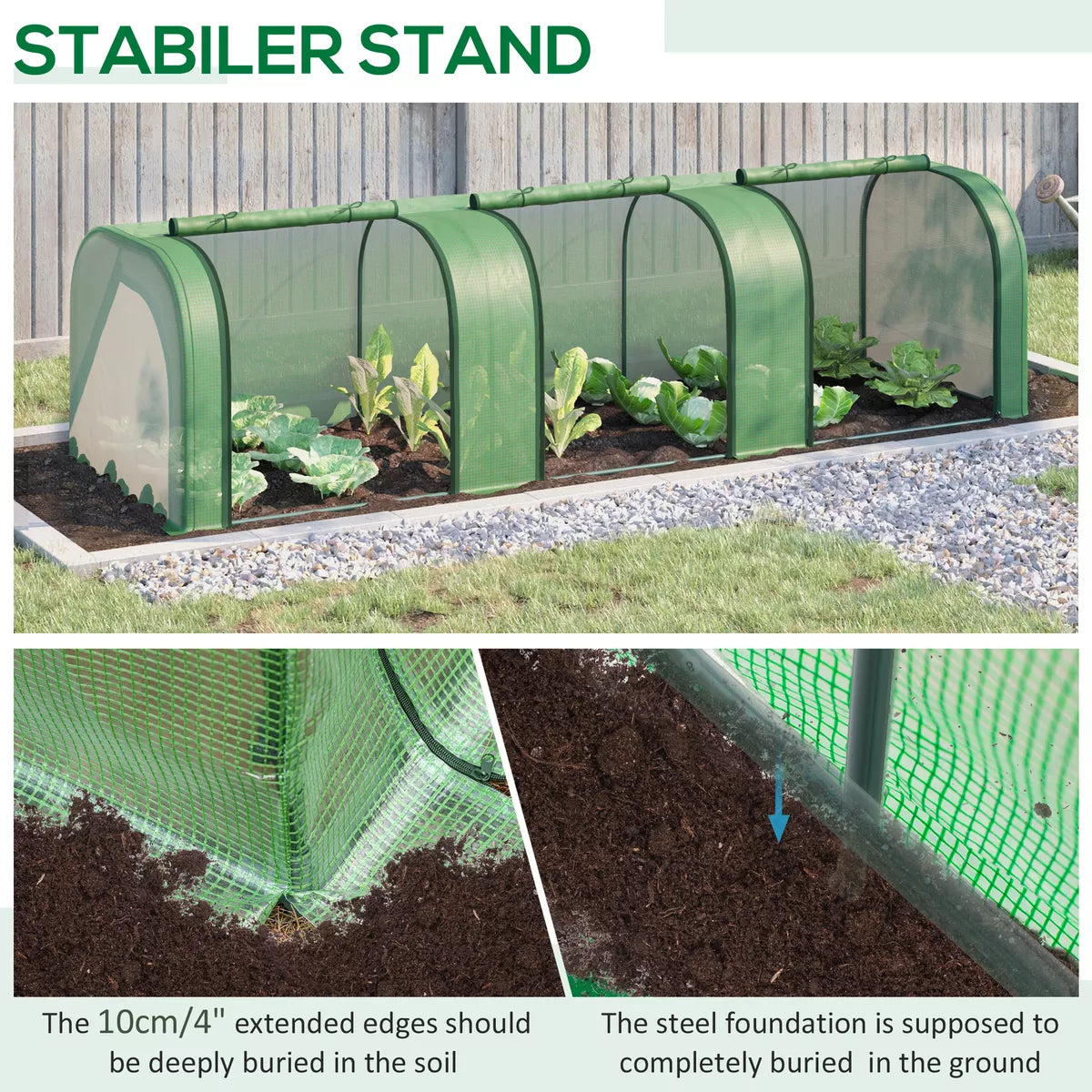 Tunnel Greenhouse Steel Frame for Garden w/ Zipper Doors