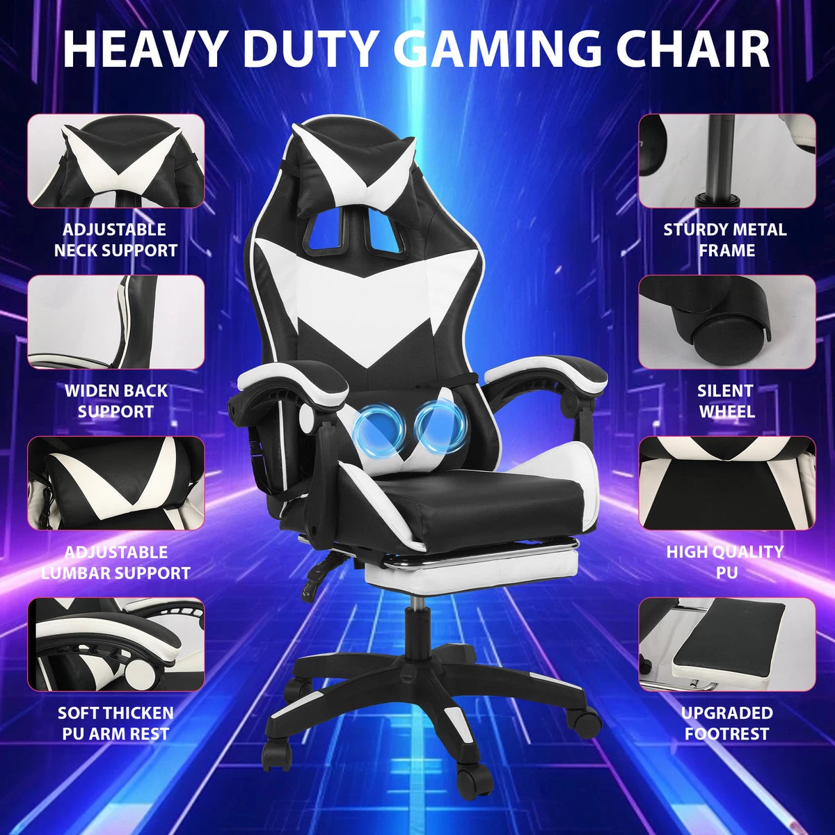 Gaming Chair Massage Computer Chair with Footrest and Lumbar Swivel PC Chairs