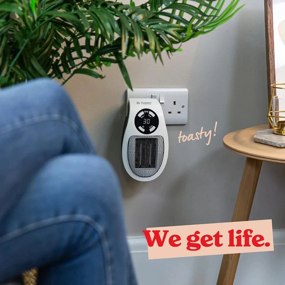 Electric Heater 500W Plug-In Wall Portable, 2 Fan Speeds