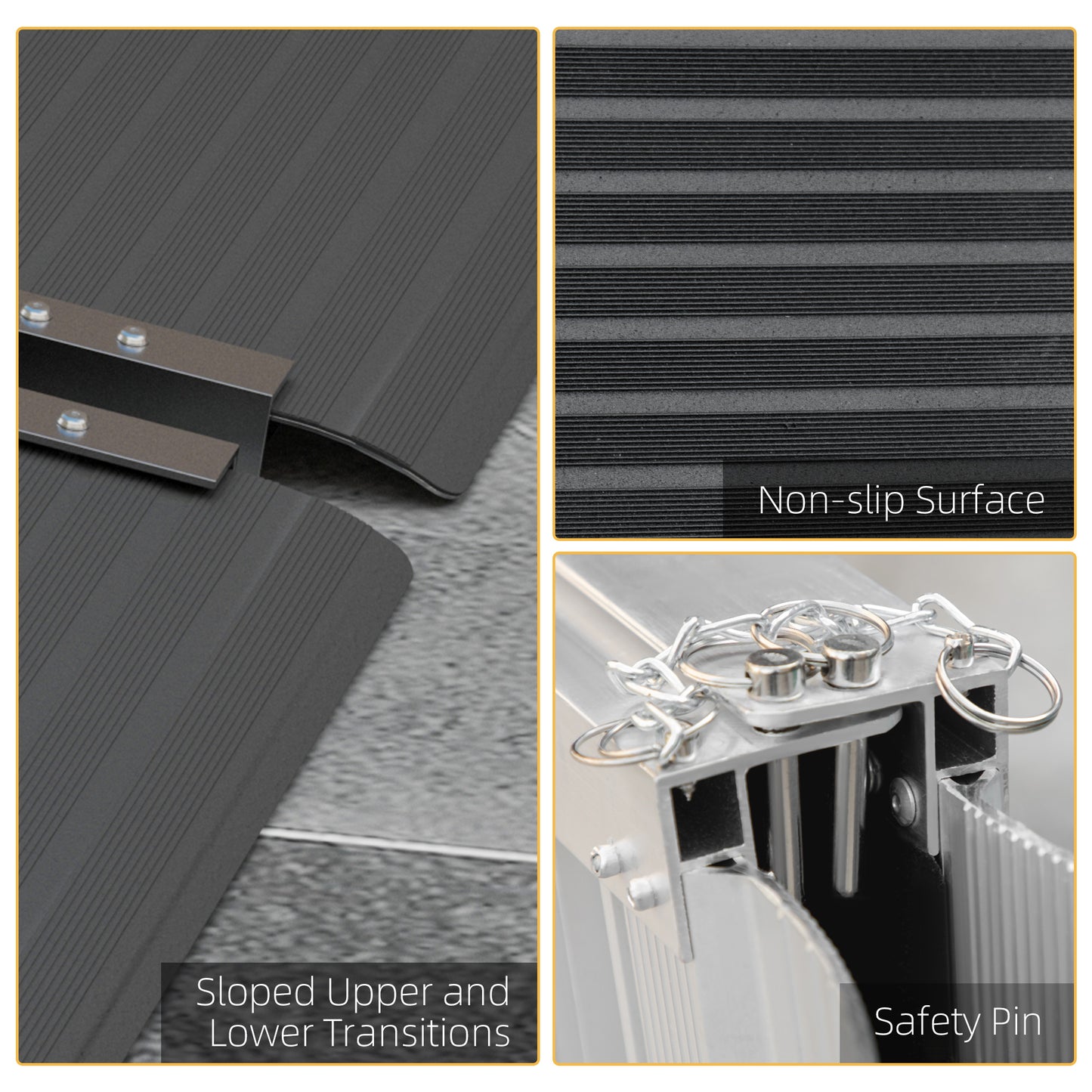 Wheelchair Ramp Folding Aluminium Threshold Ramp w/ Non-Skid Surface