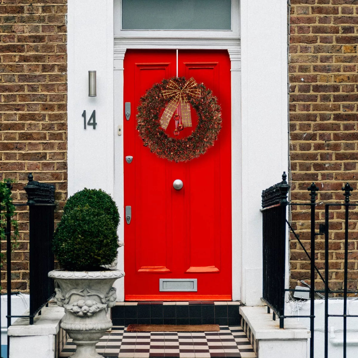 42cm Large Christmas Tinsel Wreath Gold 'Red and silver, Wall Window Door Hanging Decoration