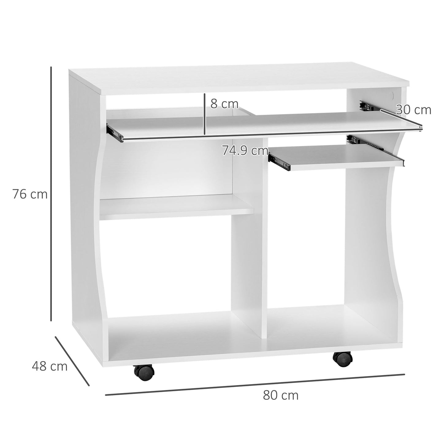 Computer Desk with Sliding Keyboard Tray, Mobile Home Office Desk