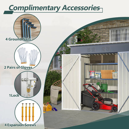 4X6FT Garden Metal Shed Storage House Pent Roof With Free Foundation Base Grey