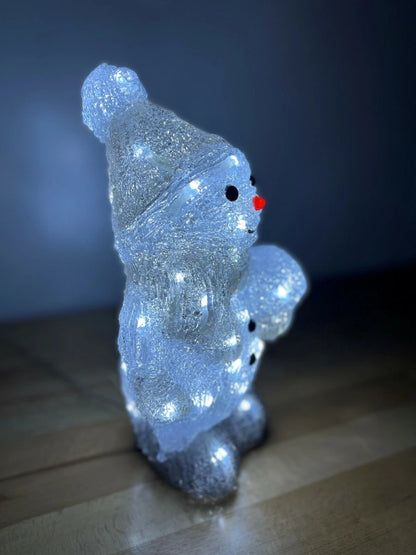 Christmas Acrylic Snowman Holding Snowball, 31cm, LED Lights, In or Outdoor Use!