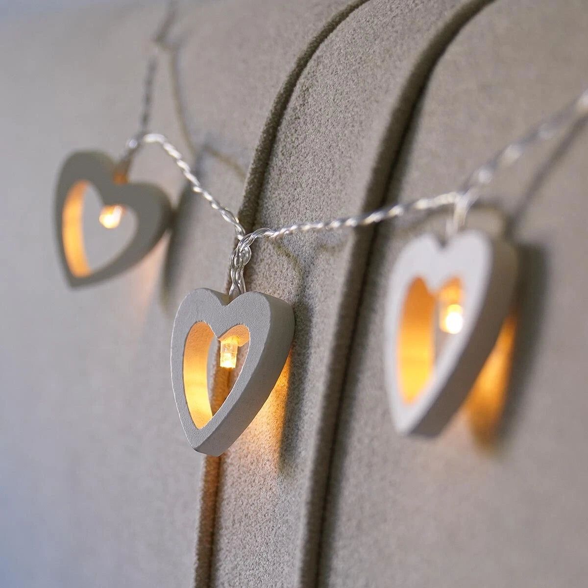 1.5m Battery Wooden Love Heart Warm White LED Indoor Fairy String Wire Lights
