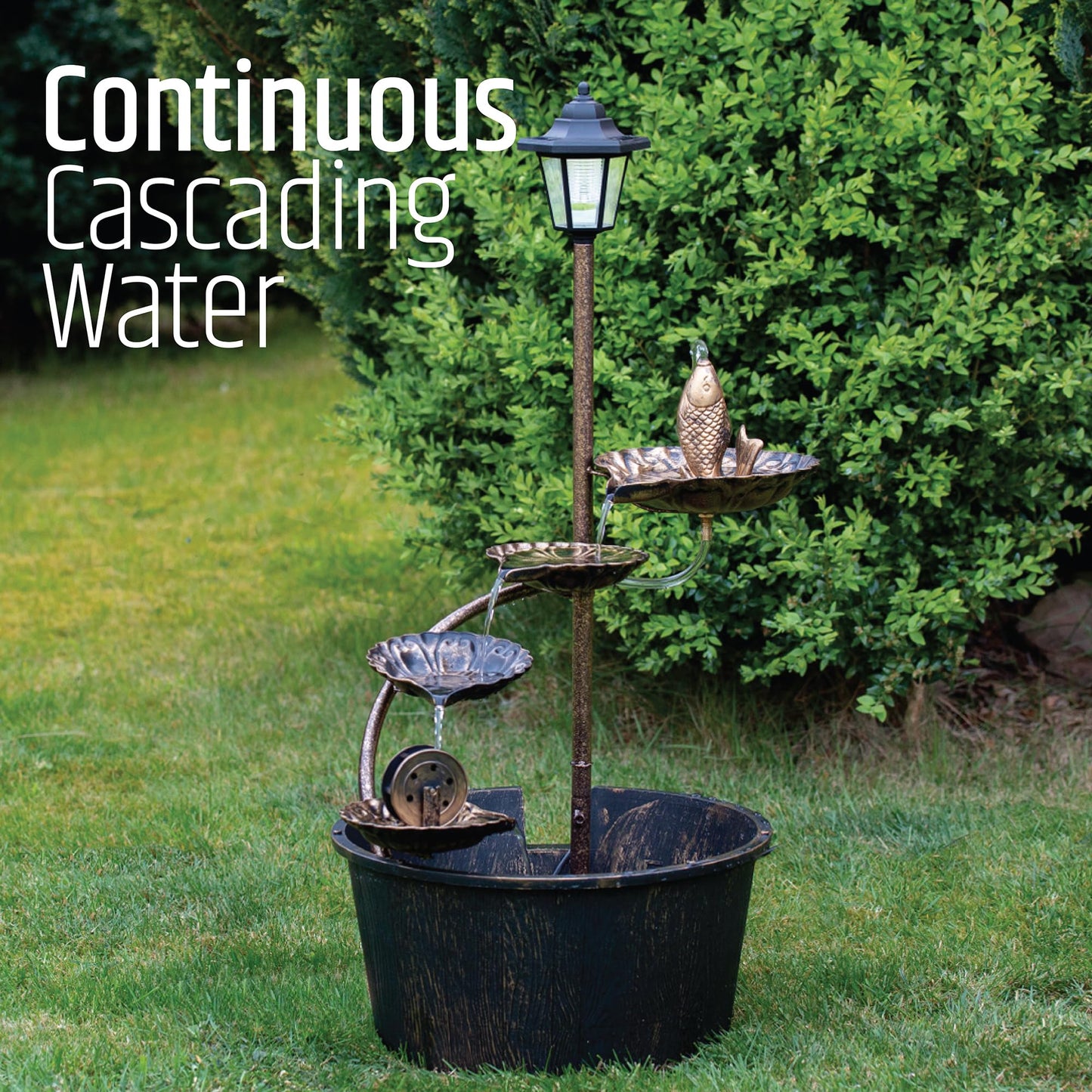 Cascading Water Fountain And Pump/Mains Operated With Solar Lamp