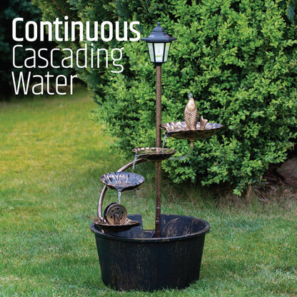 Cascading Water Fountain And Pump/Mains Operated With Solar Lamp
