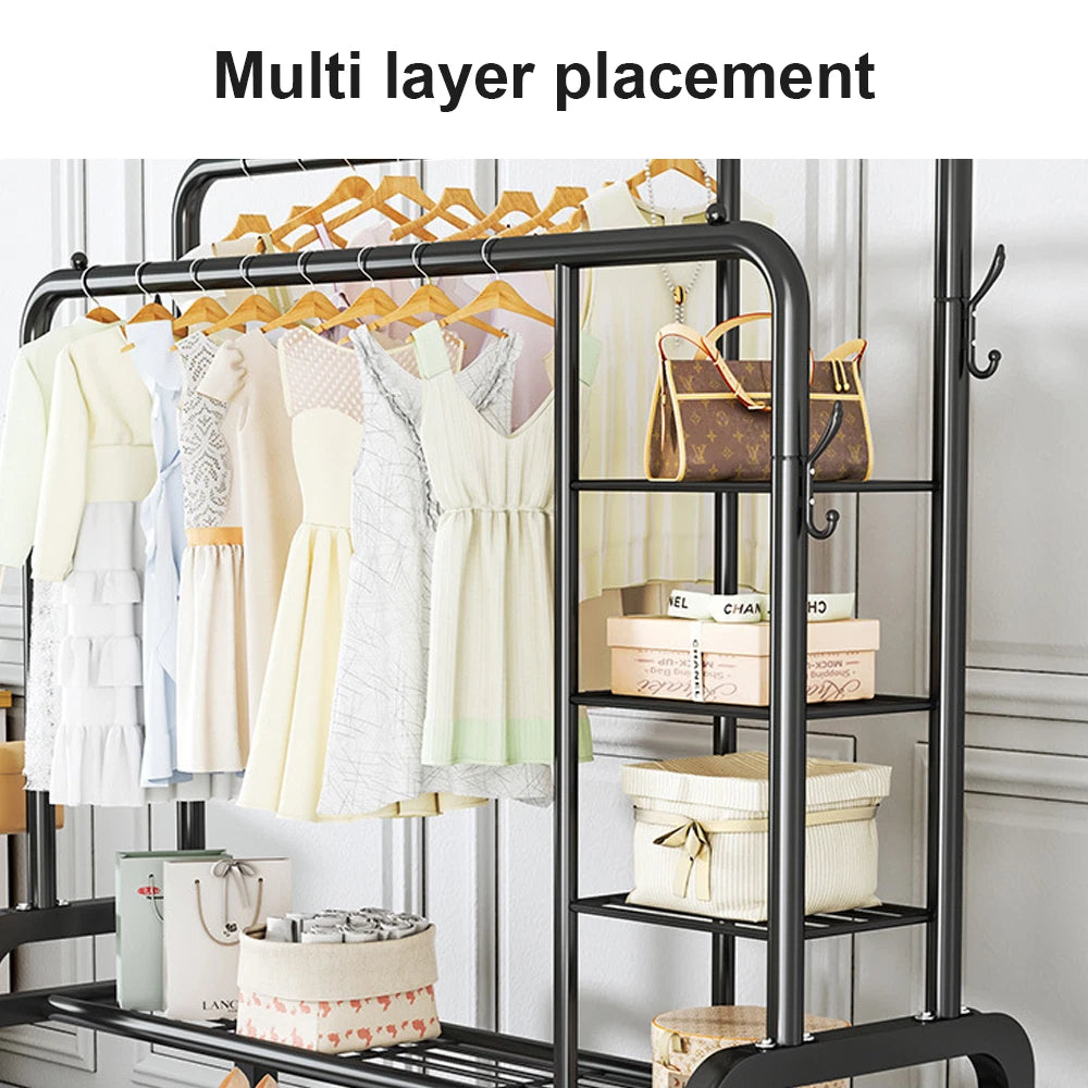Double Heavy Duty Clothes Rail Hanging Rack Shelf Metal Display Stand Garment UK