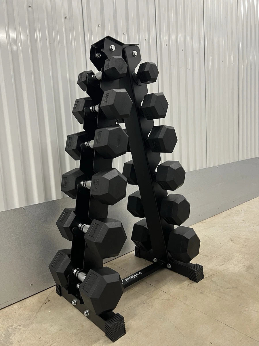 Hex Dumbbells 2.5-15kg Set with Vertical Rack Stand Storage Dumbbell Weights Set