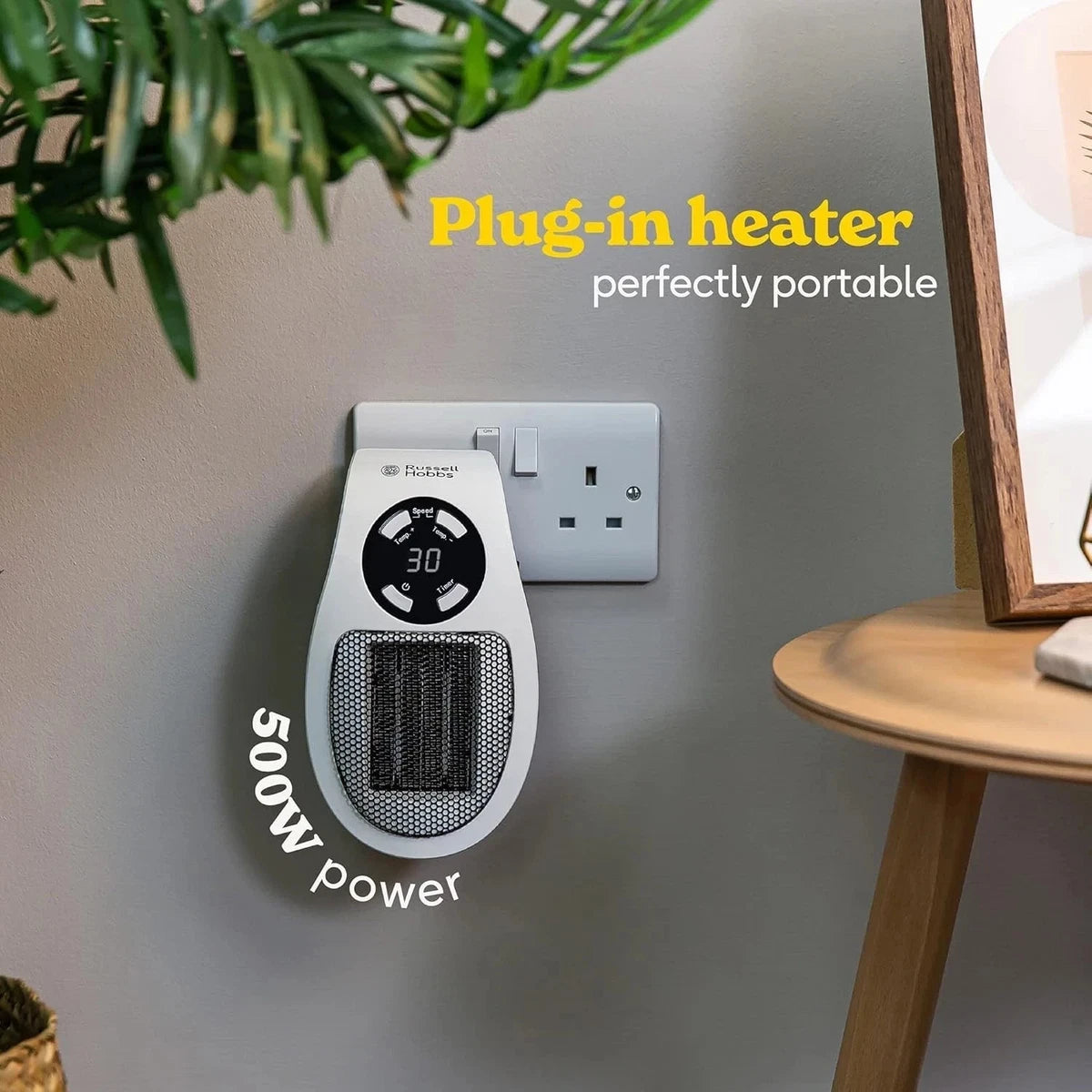 Electric Heater 500W Plug-In Wall Portable, 2 Fan Speeds