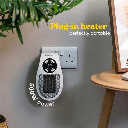 Electric Heater 500W Plug-In Wall Portable, 2 Fan Speeds
