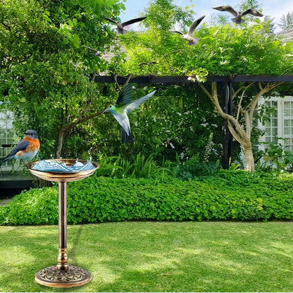 Outdoor Patio Garden Bird Bath Traditional Ornament Pedestal Birds Water Bowl