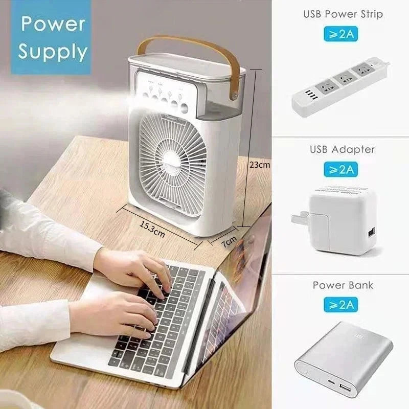 3 In 1 Mini Air Cooler Fan Humidifier USB Portable 7 Color LED Night Light 600ML