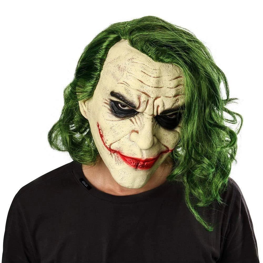 Halloween Costume Props Party Cosplay Scary Joker Full Head Latex Mask with Wig