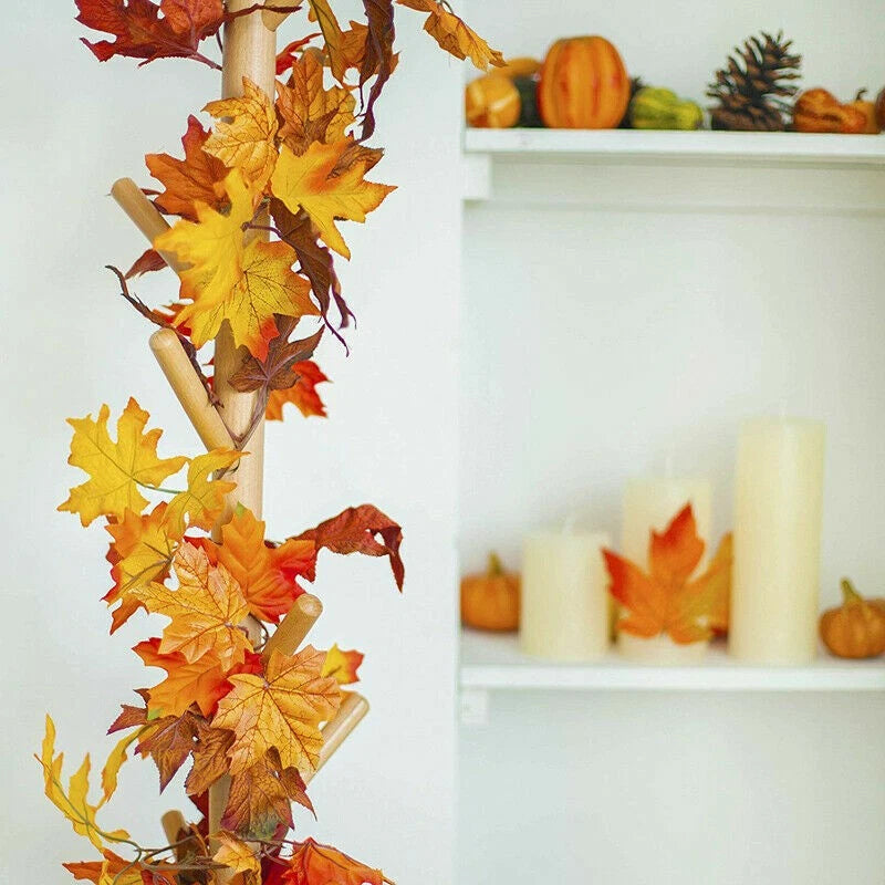175cm Artificial Autumn Fall Maple Leaves Garland Hanging Plant Home Party Decor