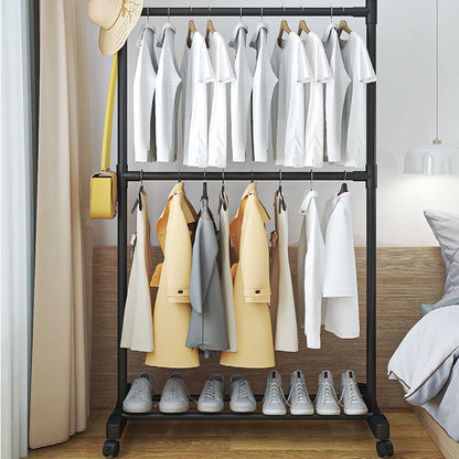 2 Tiers Clothes Rail Rack Garment Hanging Stand Shoe Storage Shelf Open Wardrobe