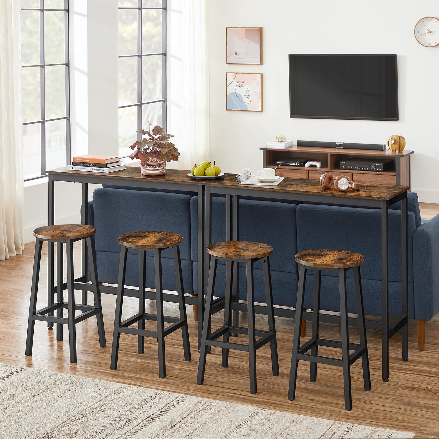 Industrial Bar Table Set 3 Piece Dining Table Set Rustic Bar Table and Bar Stool