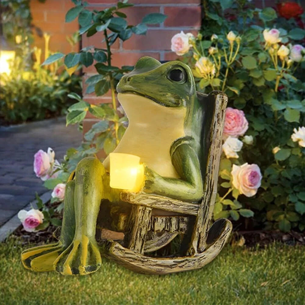 Garden Ornament Large Solar Powered Decorative Frog Statue Light Up Lamp