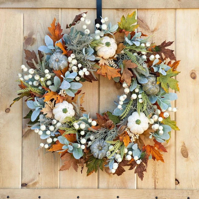 Halloween Fall Autumn Decor Wreath Pumpkin Maple Leaf Garland Front Door Window