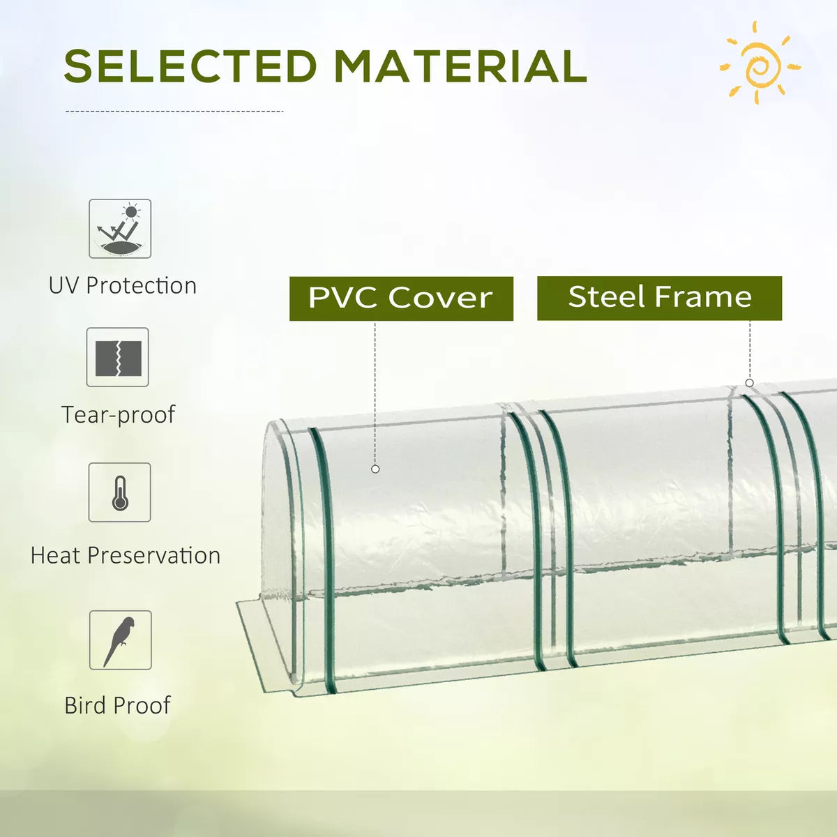 Tunnel Greenhouse Steel Frame for Garden w/ Zipper Doors