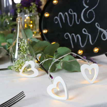 1.5m Battery Wooden Love Heart Warm White LED Indoor Fairy String Wire Lights