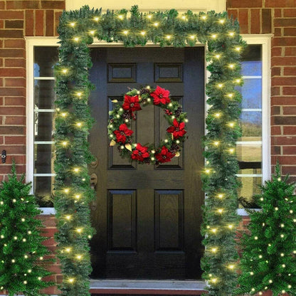 18FT Christmas Garland Pre Lit with Lights LED Door-Wreath Xmas Fireplace Fence