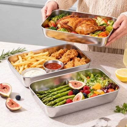 4x Large Food Storage Box Container Fresh-Keeping Box Stainless Steel With Lids