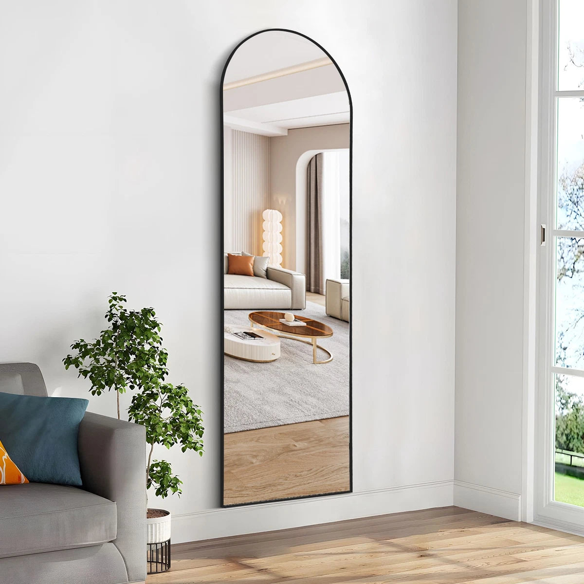 Large Arch Mirror Full Length, Big Arched Metal Standing Full Body Floor Mirror