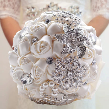 Fouriding Hand Made Diamond Pearl Satin Roses Bridesmaid Bridal Artificial