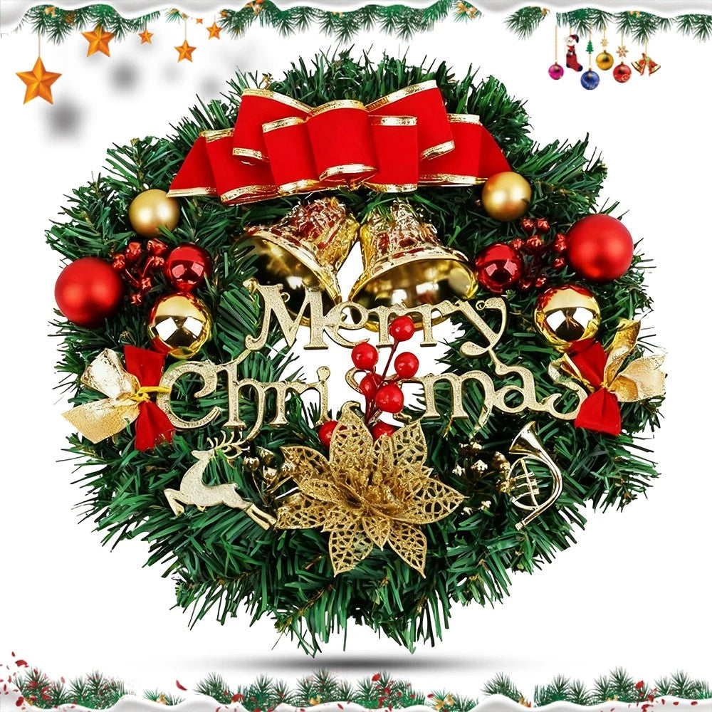 LED Christmas Wreath For Front Door Garland Christmas Xmas Ball Decor Outdoor