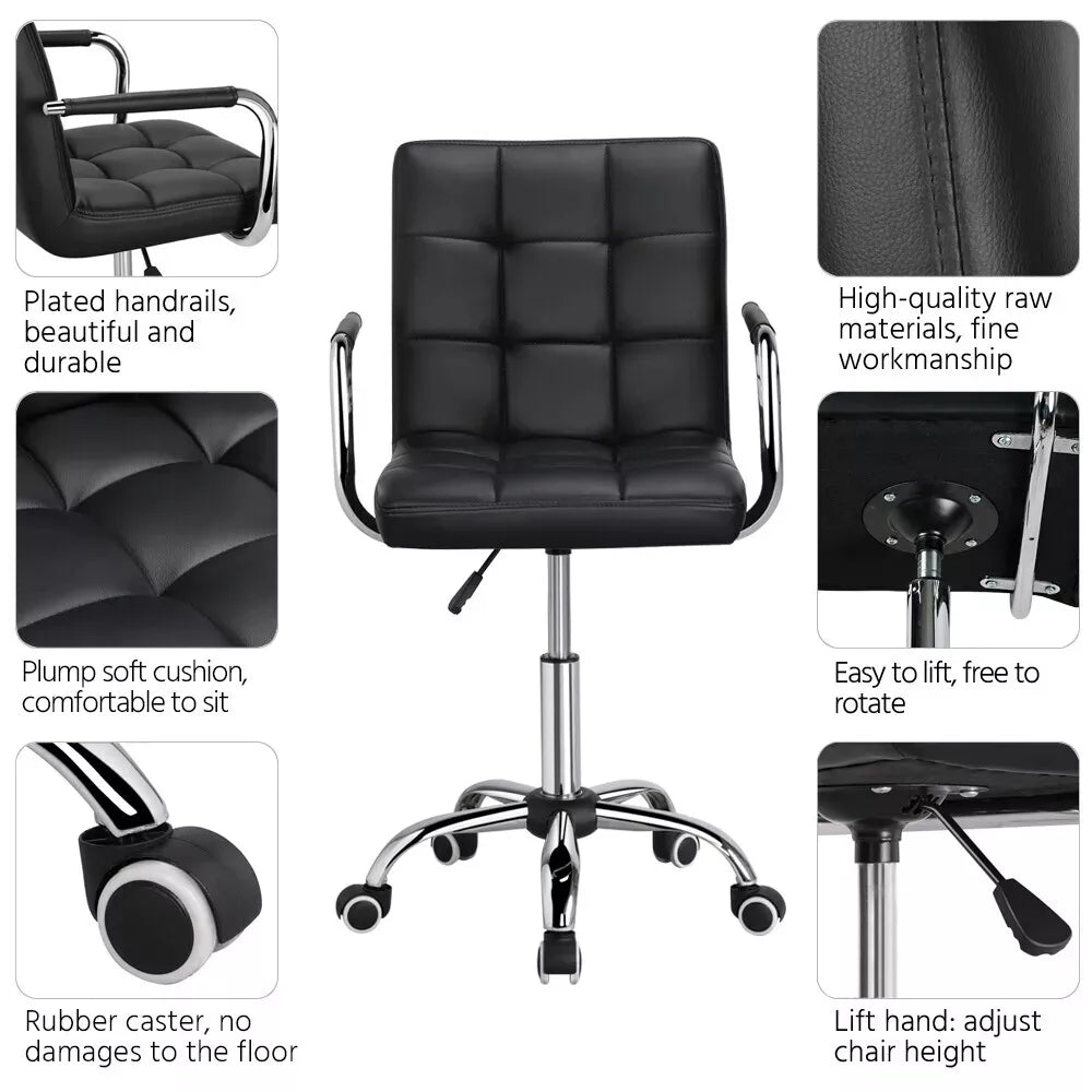 Home Office Chair Faux Leather Computer Desk Chair Adjustable Swivel Chair Arms