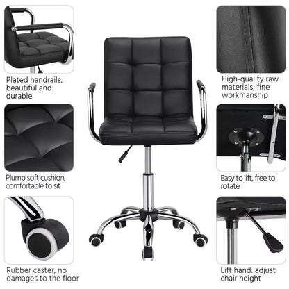 Home Office Chair Faux Leather Computer Desk Chair Adjustable Swivel Chair Arms