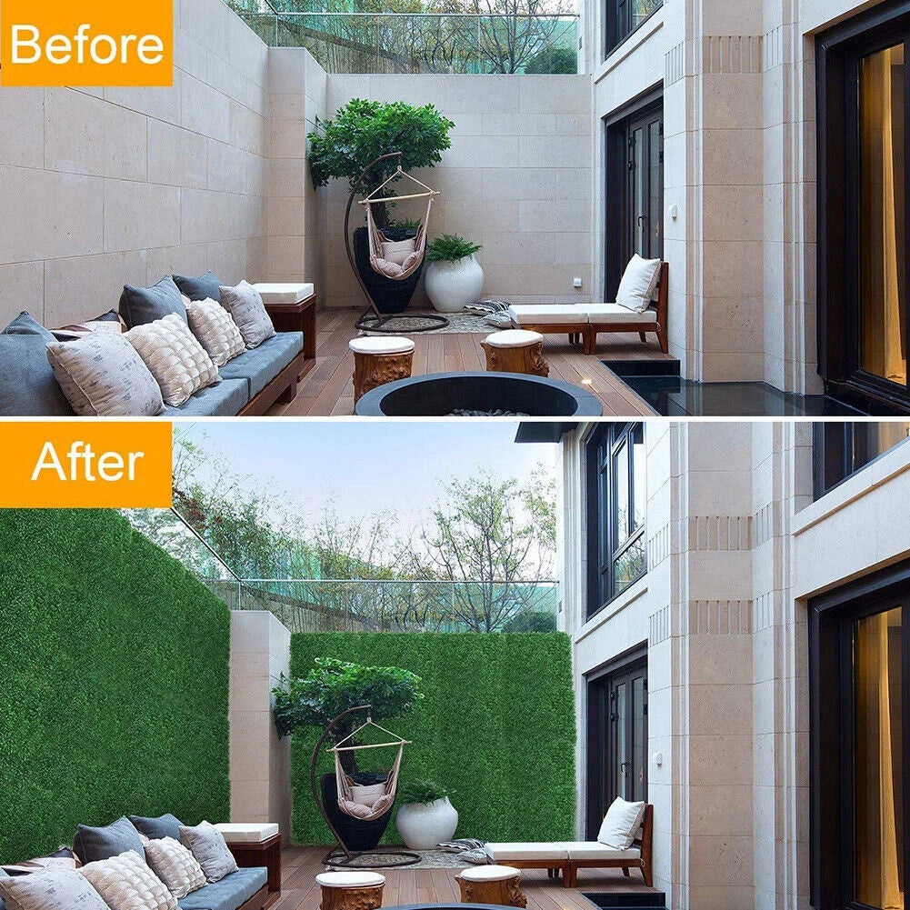 48 x Artificial Boxwood Greenery Wall Hedge Grass Fence Plant Fake Mat Foliage Panel