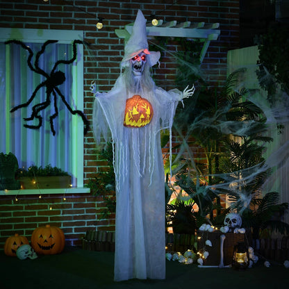 6ft Life Size Outdoor Halloween Decoration Witch with Pumpkin, Light Up Eyes